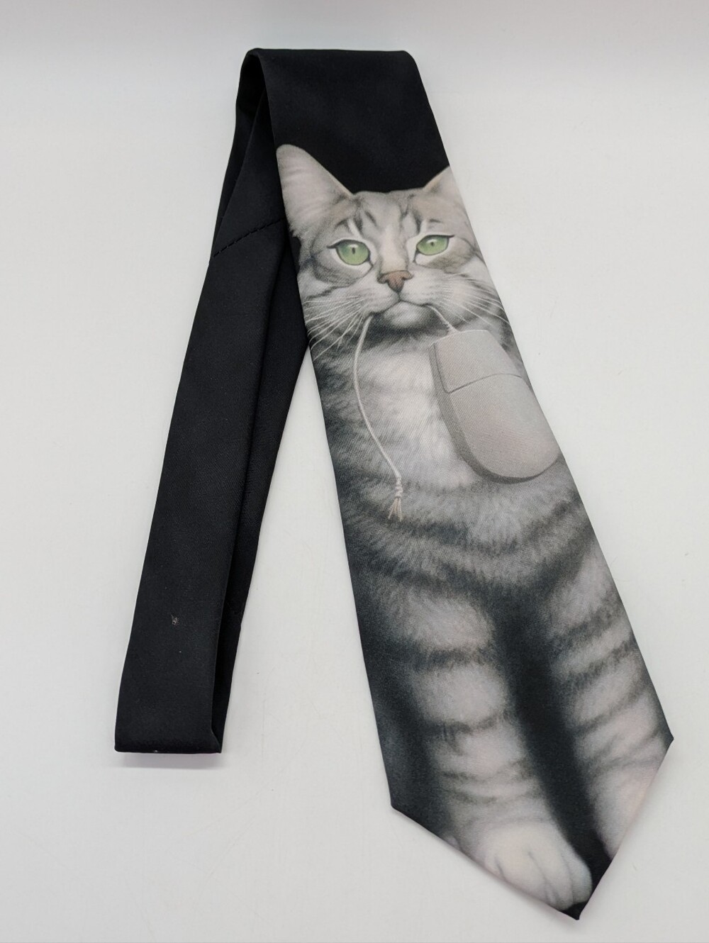 Vintage Ralph Marlin Black White Cat Mouse Novelty Computer Joke Mens Neck Tie